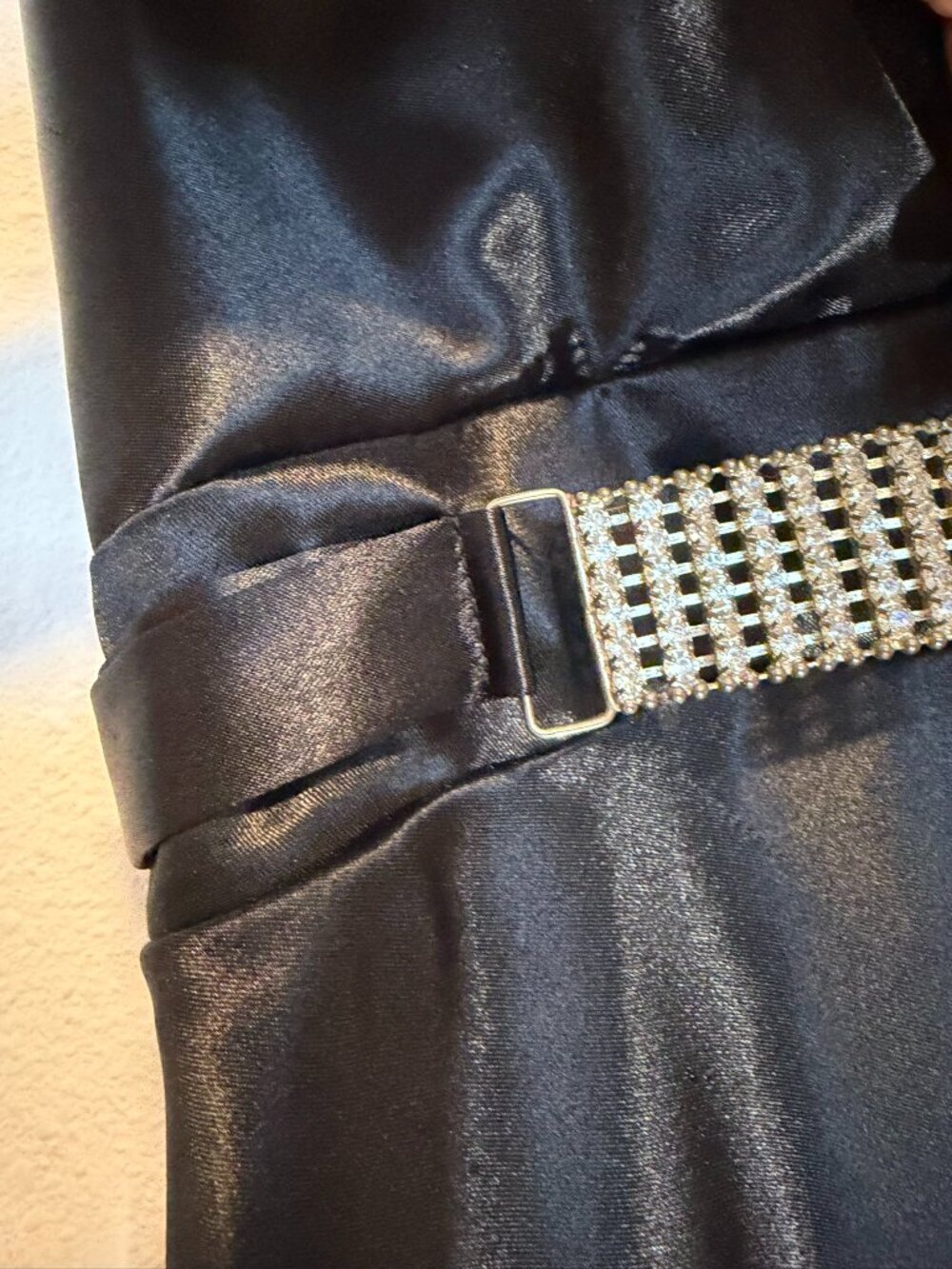 Juno Dress Collection Black Satin Rhinestone Formal Gown M - Picture 8 of 10